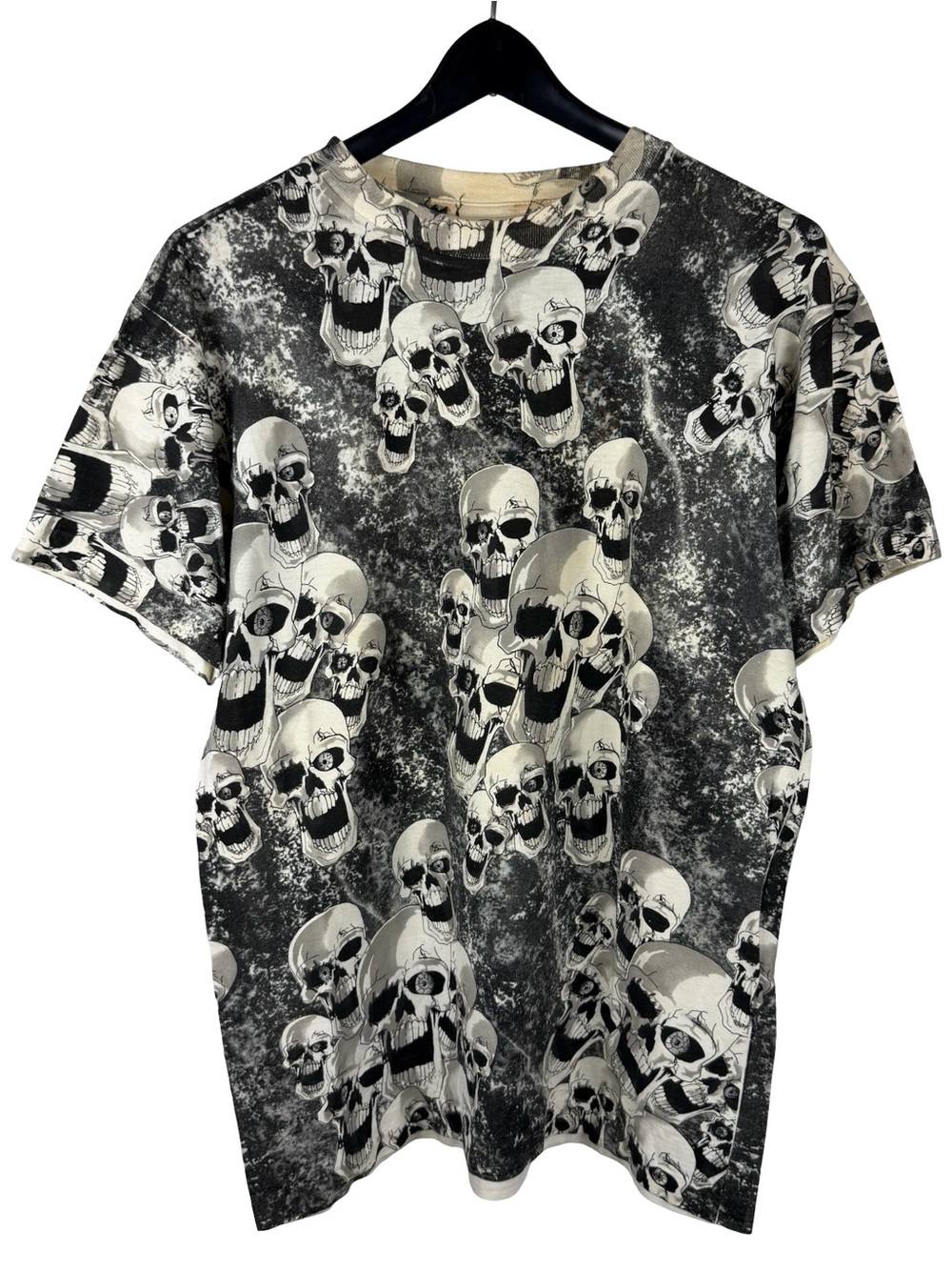Vintage 90s Caribbean Skull Pile Grunge Punk All Over Print Graphic Shirt Size L